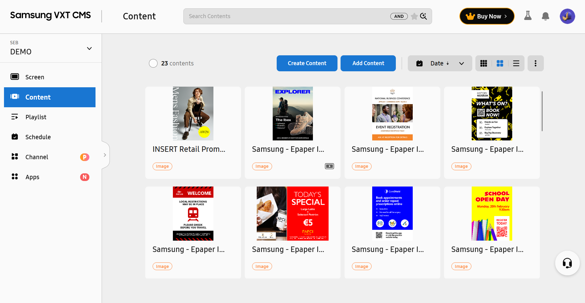 Samsung VXT Content veidņu pārskats